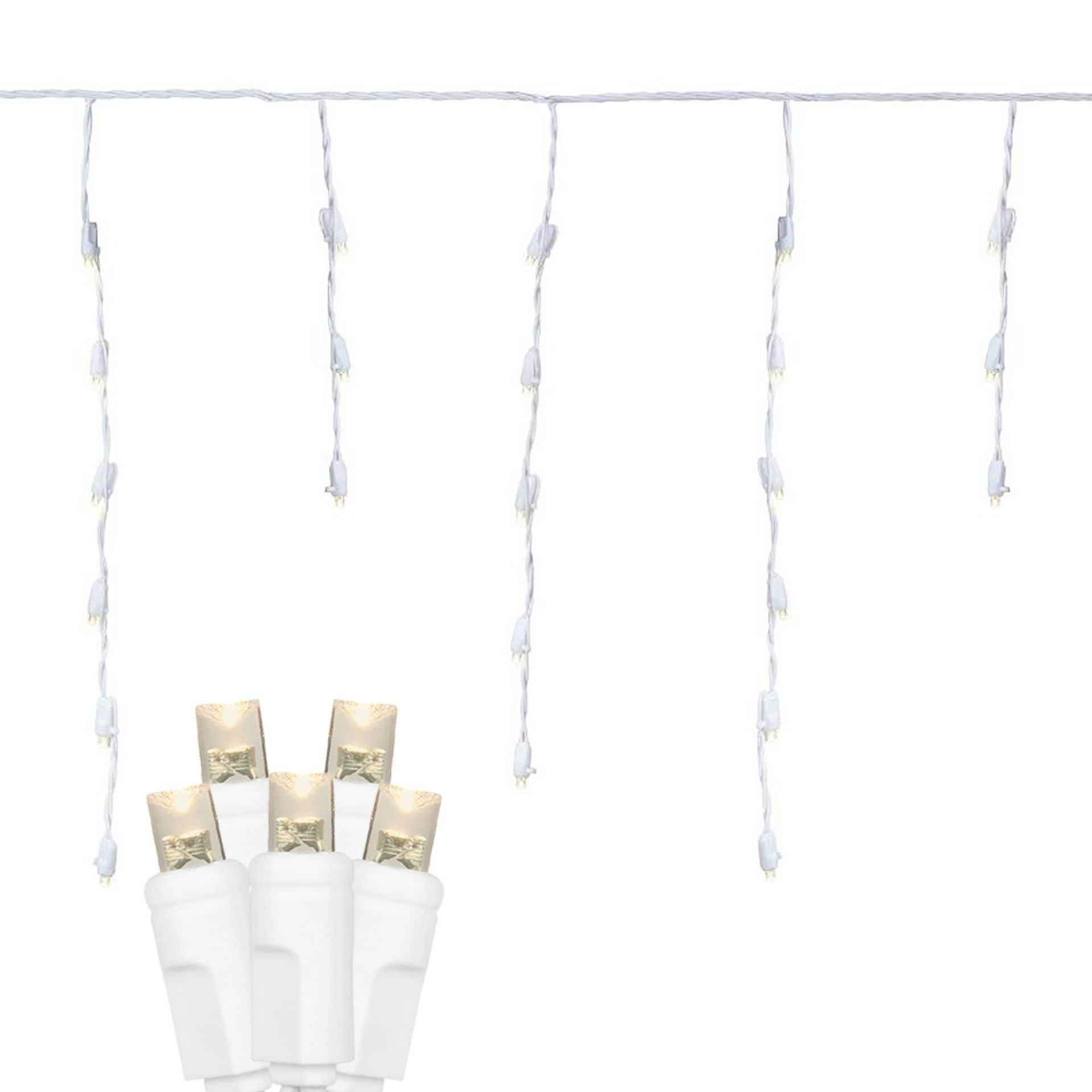 Christmas LED Icicle Light Set, Warm White, White Wire, 7.5' Long, 70 Light