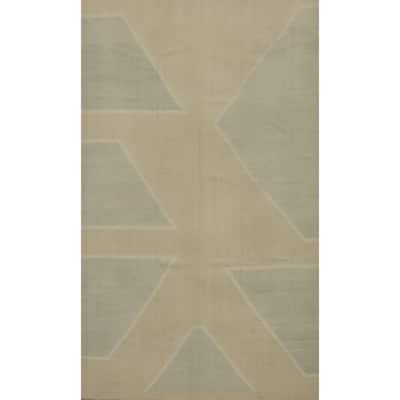 Hand Woven Oriental 100% Wool Carpet Southwestern Modern Beige & Ivories Kilim Area Rug - 9' 9'' X 6' 3''