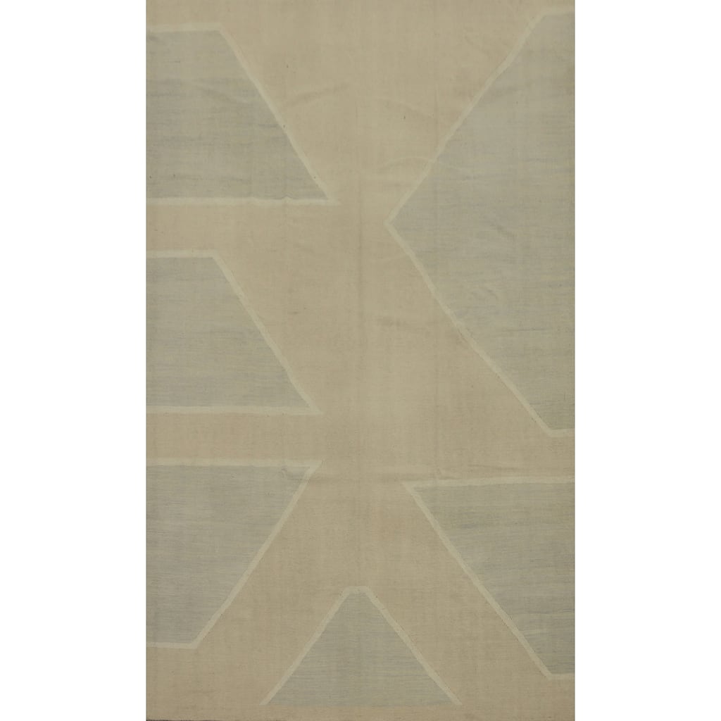 Hand Woven Oriental 100% Wool Carpet Southwestern Modern Beige & Ivories Kilim Area Rug - 9' 9'' X 6' 3''