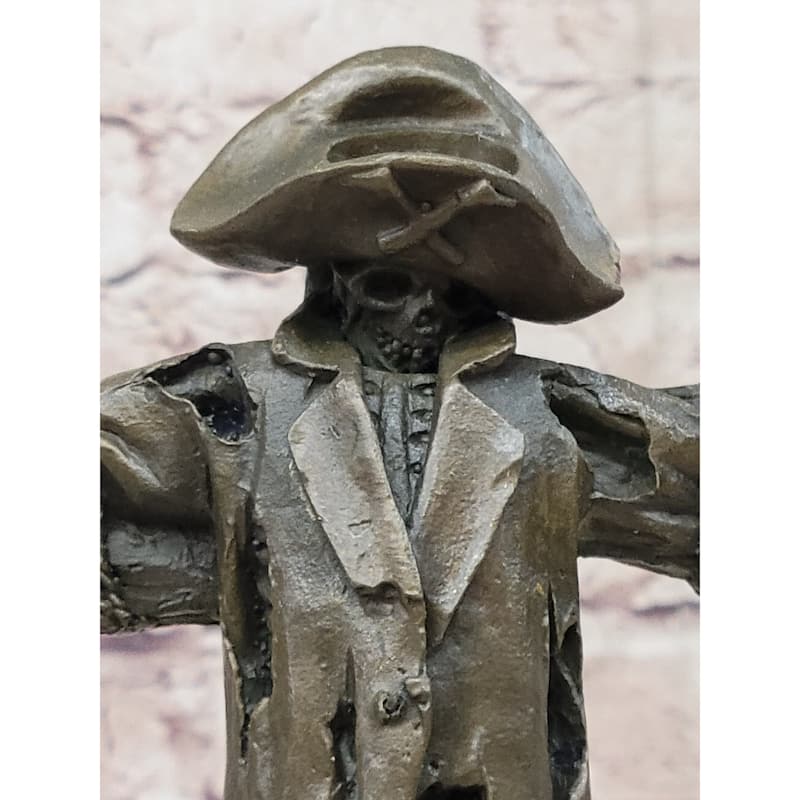 Pirate Skeleton Tied To Post Real Bronze Metal Statue Sculpture On Marble Base