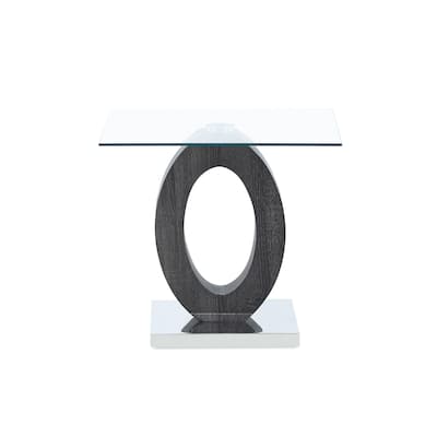 Grey Tone Oval Design Support End Table With Glass Top