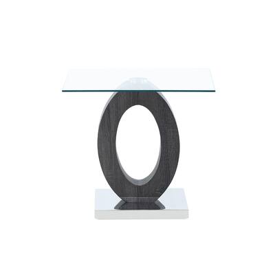 Grey Tone Oval Design Support End Table With Glass Top Grey Tone Oval Design Support End Table With Glass Top