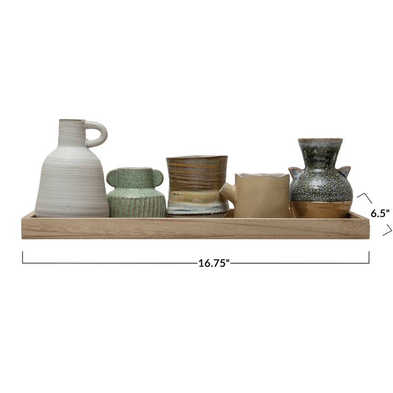 Mango Wood Tray with Candle Holders and Vases