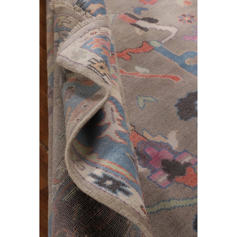 Colorful Oushak Oriental Rug Hand-Knotted Transitional Wool Carpet - 8'9" X 11'9"