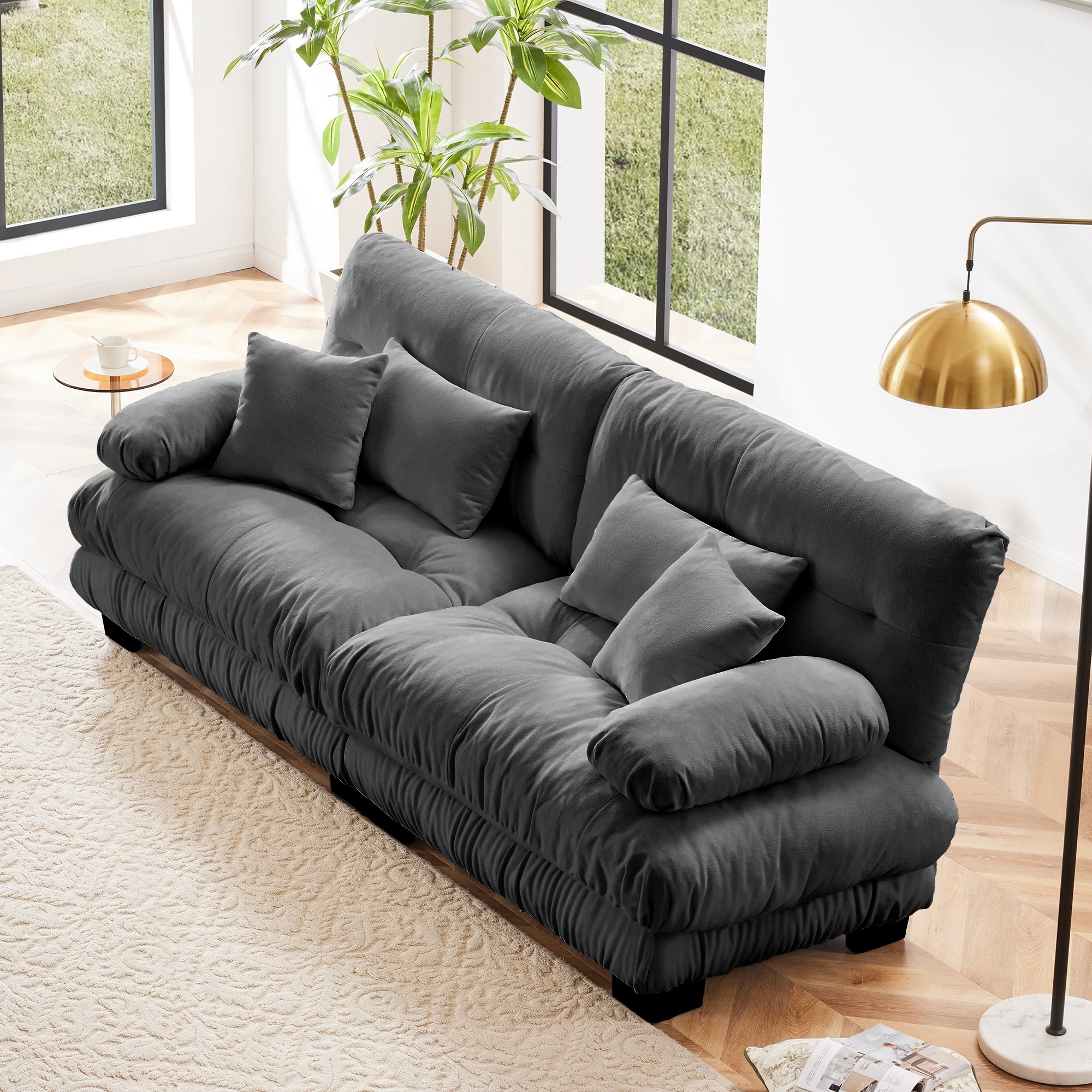 Modern Beige Cloud Sofa, Chenille Plush Couch with Pillow Arms for Bedroom Living Room