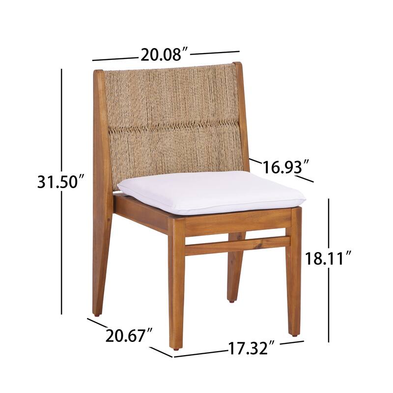 Christopher Knight Home - Modern Acacia Outdoor Dining Set with Cushioned Armless Chairs & 69" Dining Table with Umbrella Hole