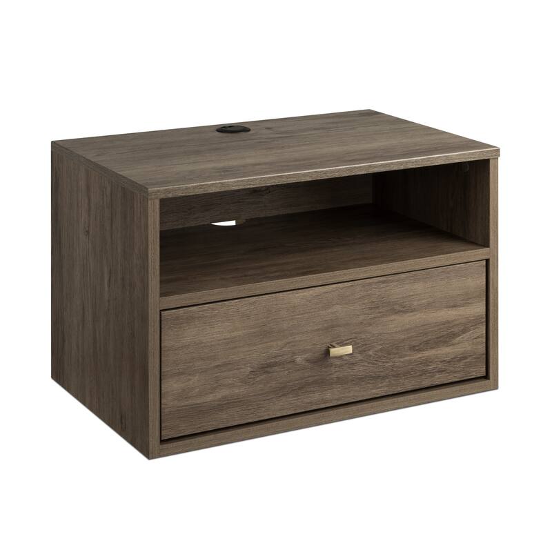 Prepac 1 Drawer Floating Nightstand with Open Shelf, Wall Mounted Nightstand, Contemporary Bedroom Furniture