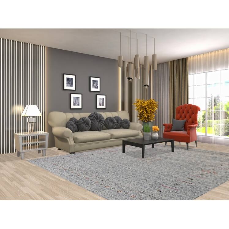 Tribal Striped Gabbeh Oriental Area Rug Hand-Knotted Wool Carpet - 7'10" x 9'7"