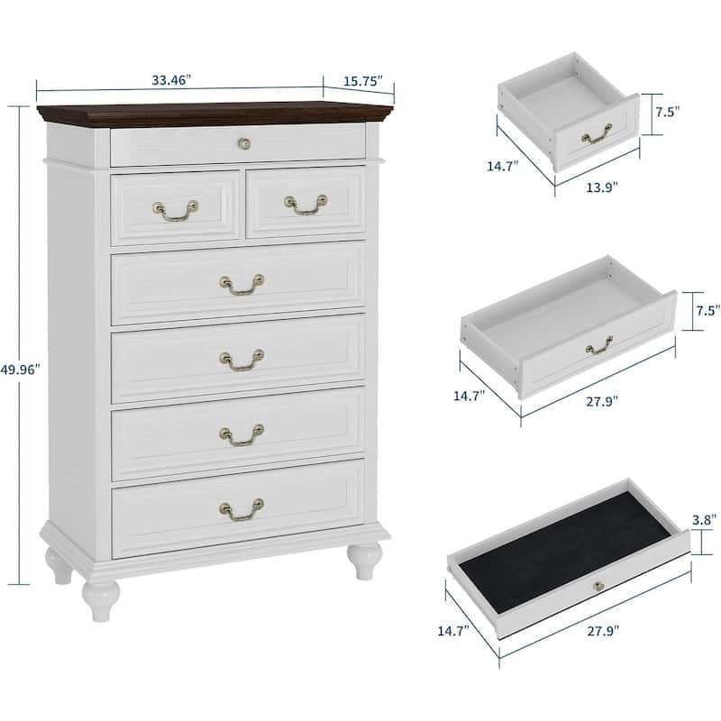 7/9 Drawer Dresser with Jewelry Storage, Rustic Wood Chest with Metal Handles, Vintage Storage Organizer
