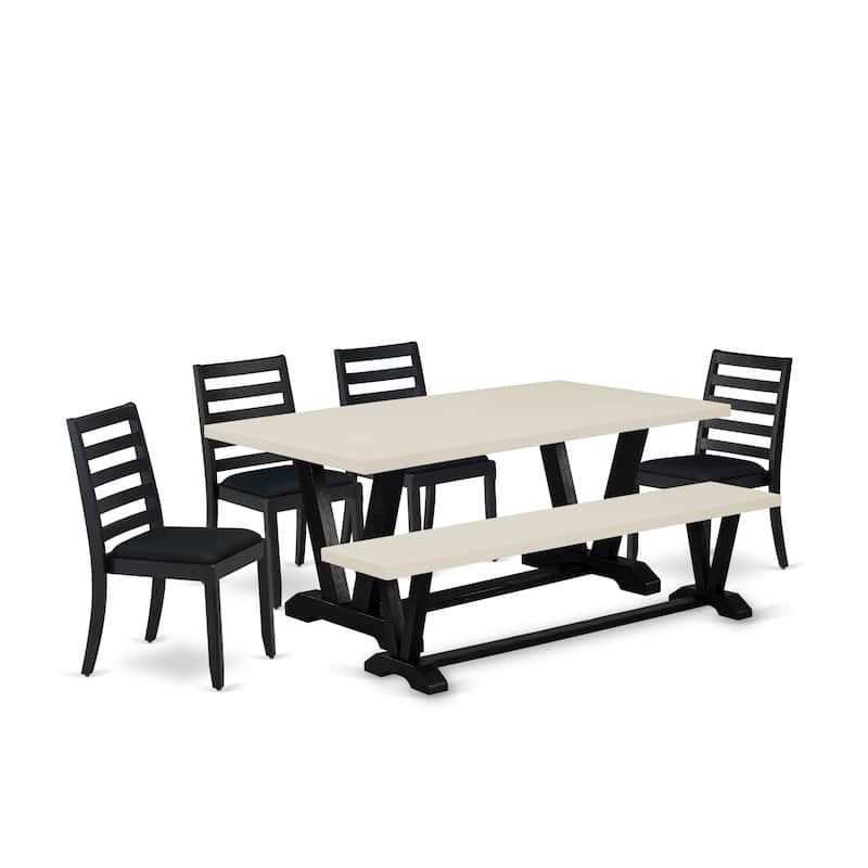 East West Furniture Dining Set- A Rectangular Table and stackable Kitchen Chair, Wire Brushed Black (Pieces & Seat Options) - V627X1624-6