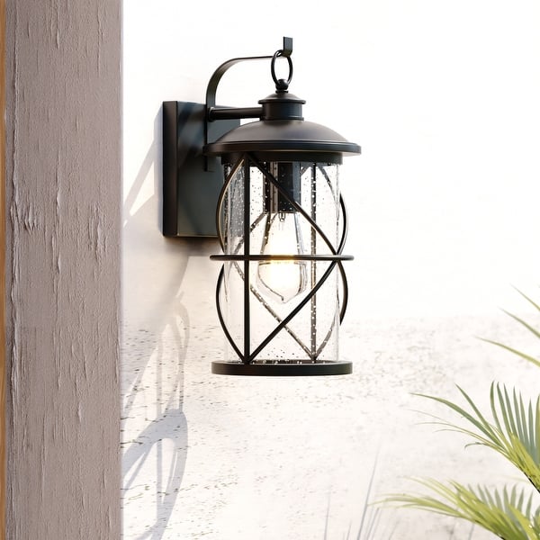 slide 2 of 13, VAXCEL Adams 1-Light Black Dusk to Dawn Sensor Outdoor Wall Sconce, Durable Steel, Clear Seeded Glass Shade, LED Compatible Black - 6.5-in W x 13.75-in H x 8.25-in D