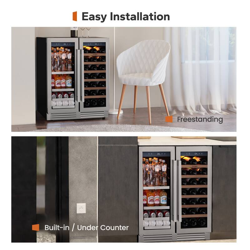 30 in. Beverage & Wine Cooler Dual Zone, 33-Bottles and 80 Cans Built-in Fridge with French Door