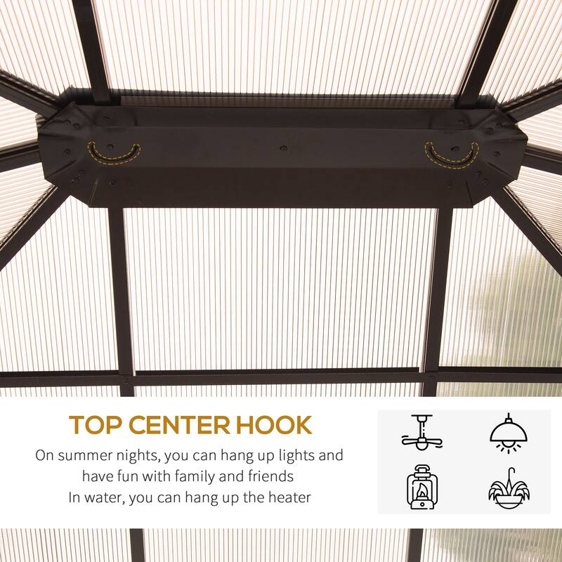 Outsunny 16' x 12' Hardtop Patio Gazebo Canopy Outdoor Pavilion with Galvanized Steel Frame, Netting Sidewalls, Curtains