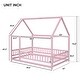 preview thumbnail 6 of 6, Pink Full Size Wooden Floor Bed with House Roof Frame and Guardrails