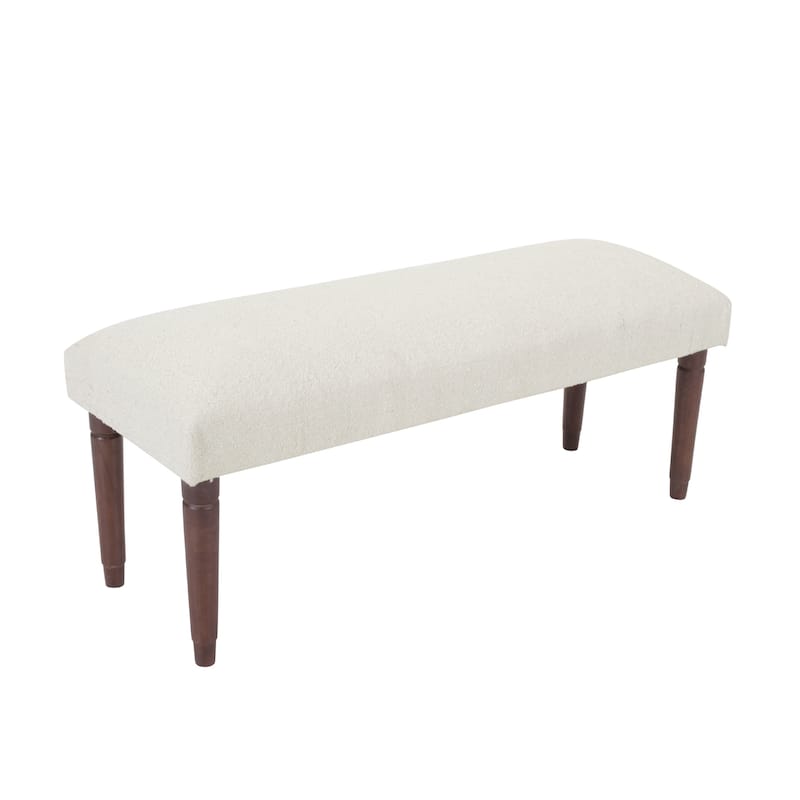 HomeRoots 47" Cream and Brown Boucle and Solid Wood Upholstered Bench - 47.00 in. x 18.00 in. x 16.00 in.