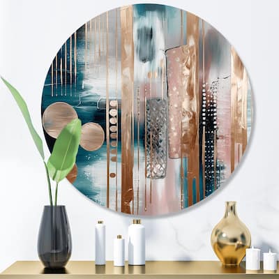 Designart "Soft Colors Shapes And Lines Marble IV" Abstract Marble Metal Round Wall Art