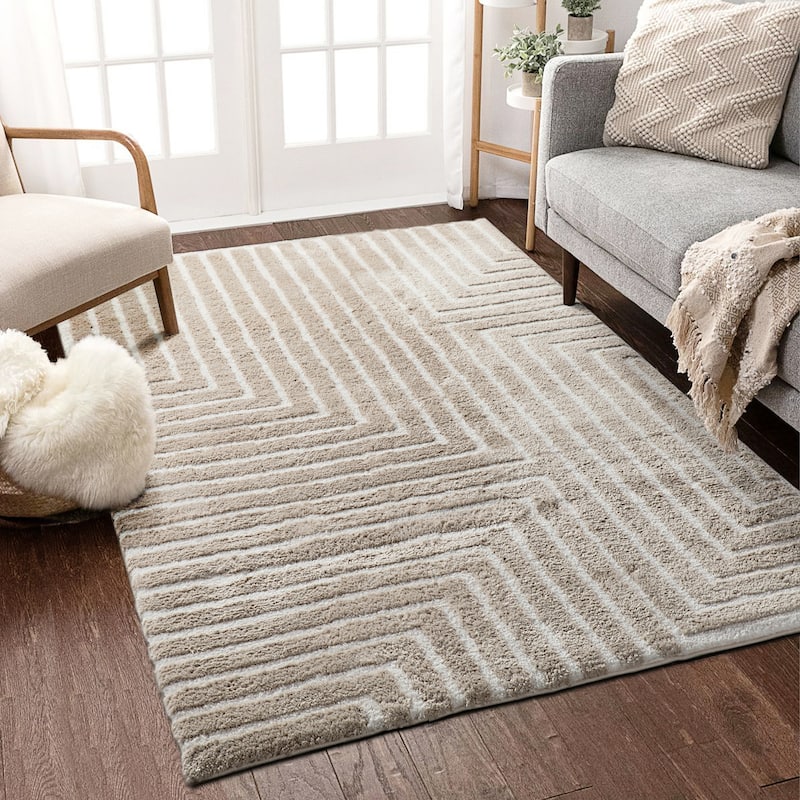 Glitzhome Modern Geometric Abstract Pattern High-Low Shag Area Rugs