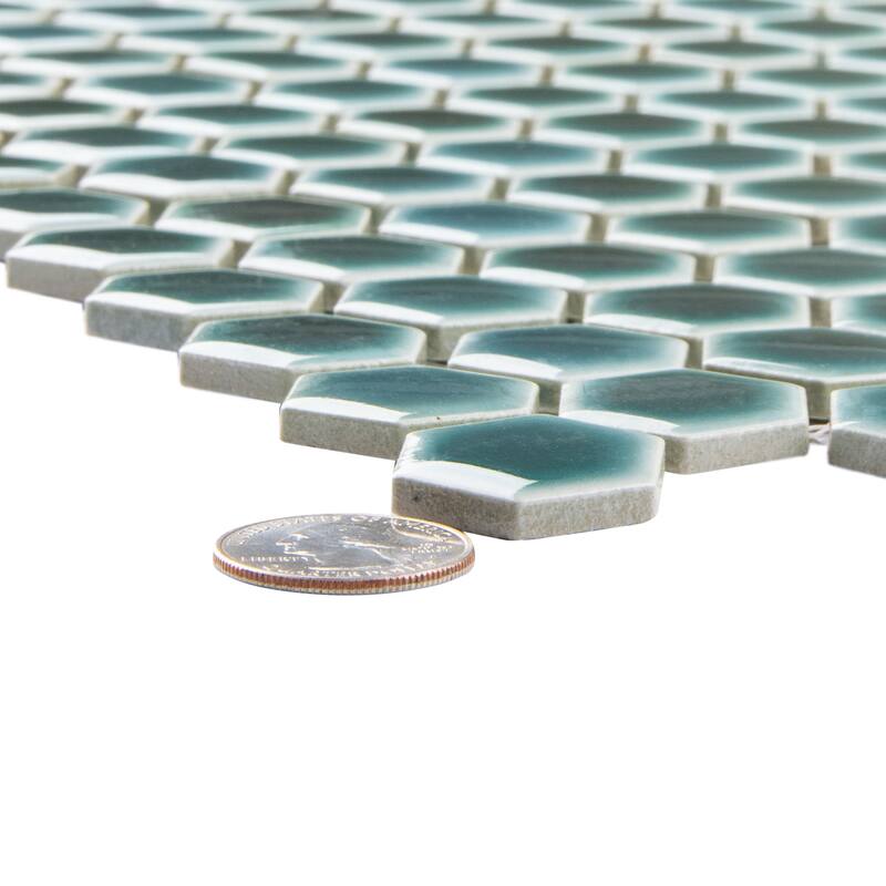 Merola Tile Hudson 1" Hex Emerald 11-7/8" x 13-1/4" Porcelain Mosaic Floor and Wall Tile