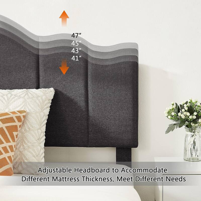 VECELO Modern Bed Frame with Adjustable Headboard, Twin Size Upholstered Bed Kids Bed set of 2