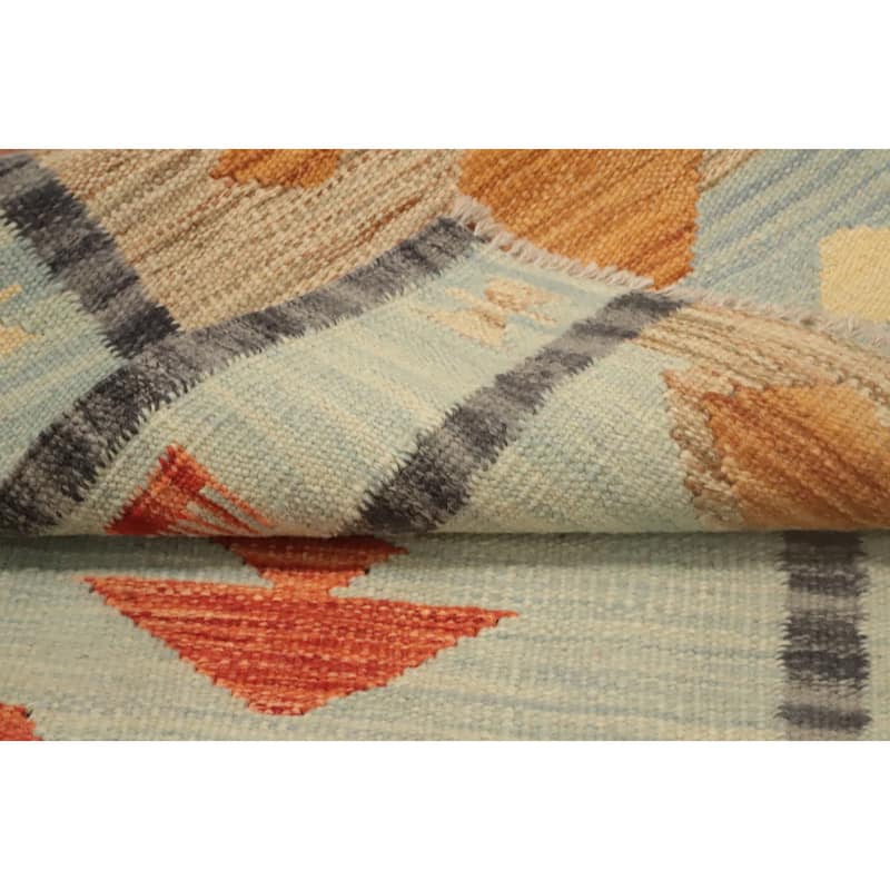 Hand Woven Oriental 100% Wool Carpet Southwestern Tribal Navy Blue & Blues Kilim Runner Rug - 5' 8'' X 2' 0''