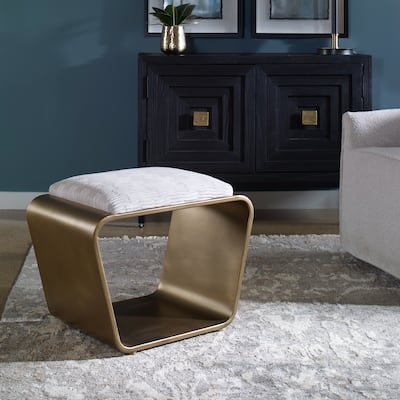 Small Looped Base Upholstered Bench - 23.75" - White and Gold