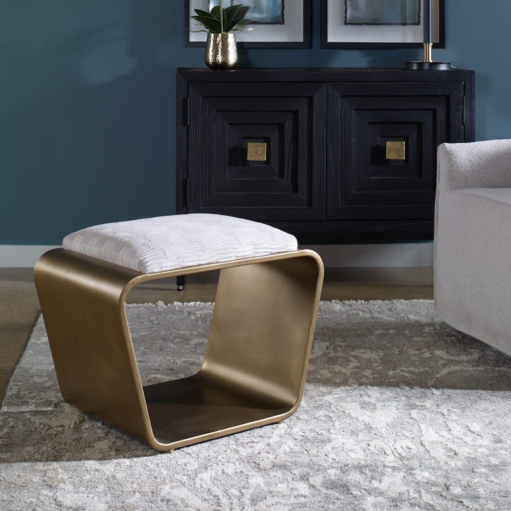 Small Looped Base Upholstered Bench - 23.75" - White and Gold