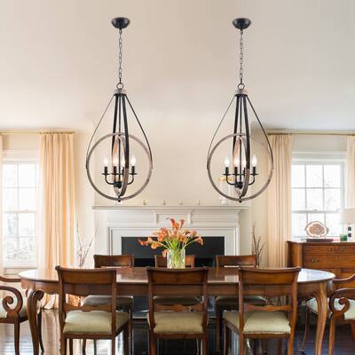 Cusp Barn Farmhouse Wood Chandelier Light Fixture 4-Light Globe Rustic Pendant Light for Kitchen Island