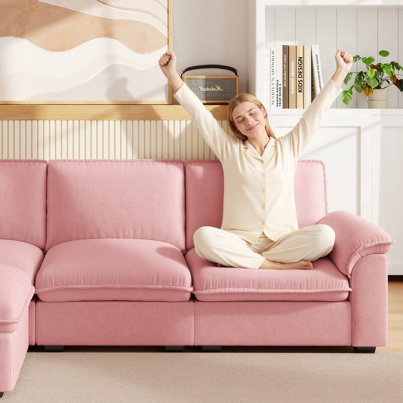 102" L-Shaped Chenille Sectional Sofa with Movable Ottoman