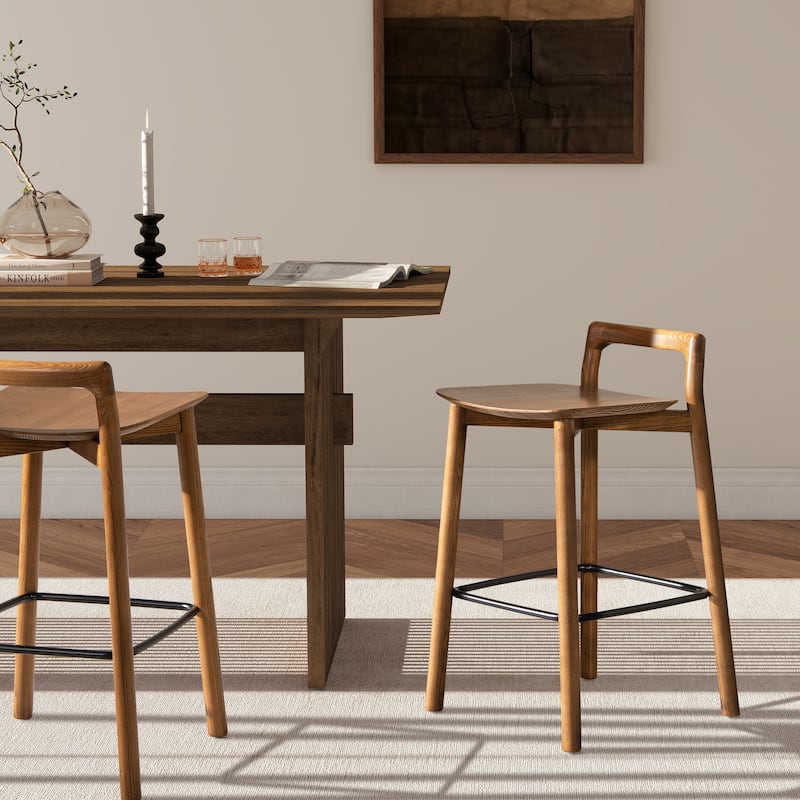 Modern Minimalist Low Back Wood Counter Stool