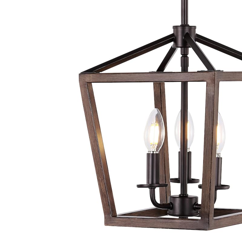 Oria Iron Farmhouse Industrial Lantern LED Pendant, Oil Rubbed Bronze/Faux Wood by JONATHAN Y