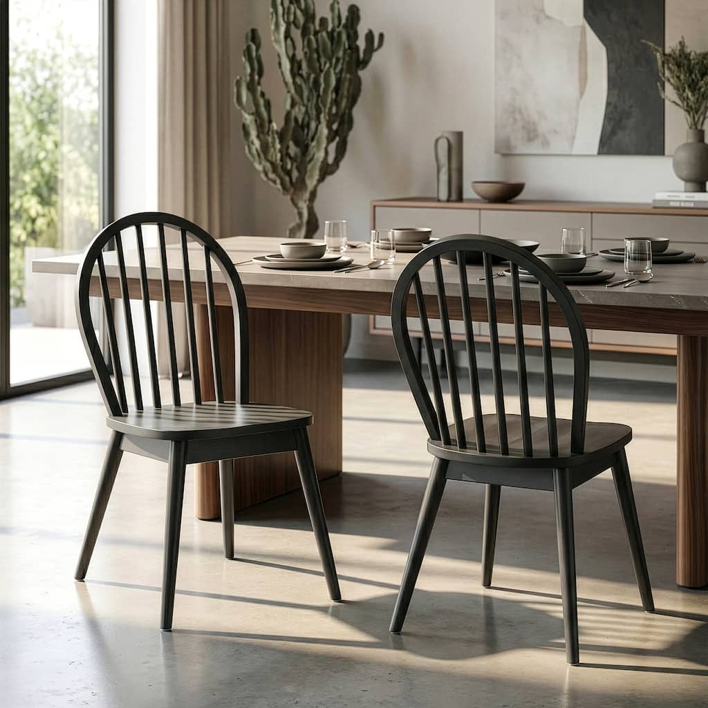 Set of 2 Astra Black Solid Wood Chair with Windsor Back