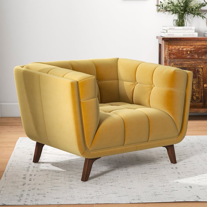 Kameron Mid-Century Modern Tight Back Velvet Upholstered Armchair - Gold