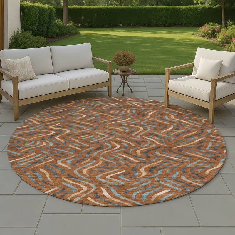 Machine Washable Indoor/ Outdoor Modern Jamie Chantille Rug - Paprika - 8' x 8'
