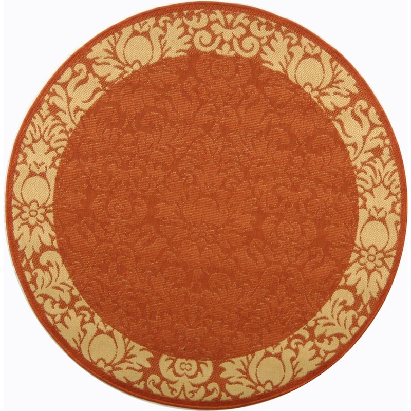SAFAVIEH Courtyard Peggie Indoor/ Outdoor Patio Backyard Rug - 5'3" Round - Terracotta/Natural
