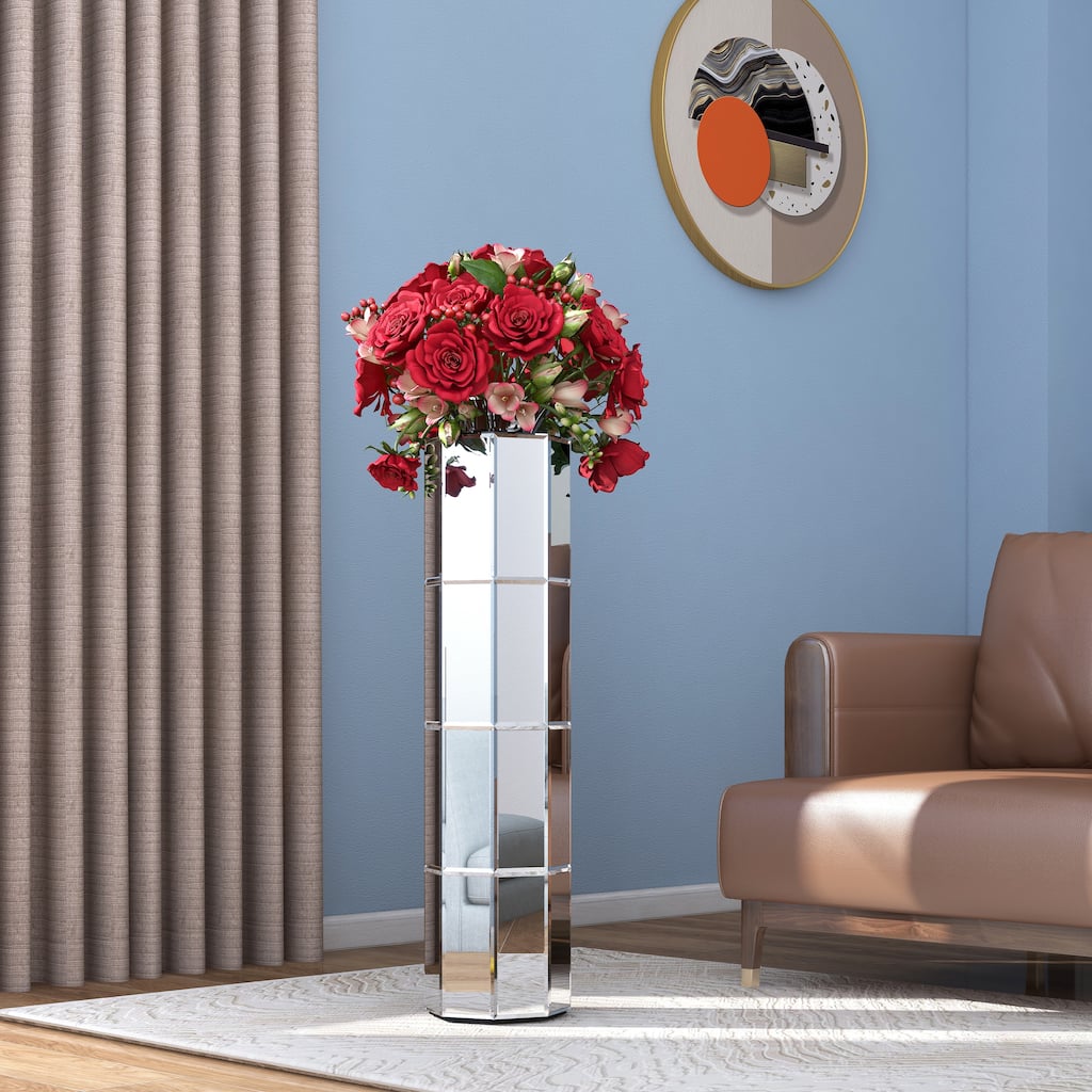 Mirrored Tall Flower Vase Large Glass Vase
