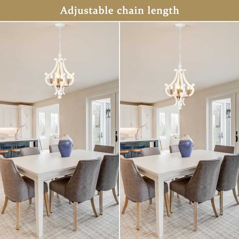 4-Light 14.56-inch Wooden Lantern Rustic Chandeliers for Entryway Hallway