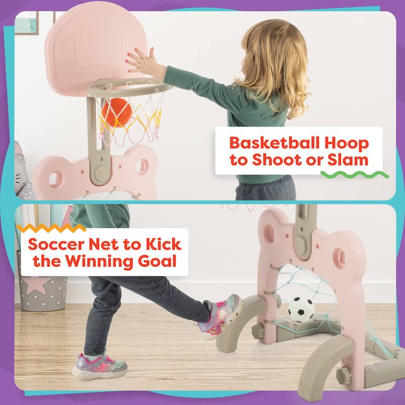 Hey Play 2-in-1 Adjustable Toddler Basketball Hoop and Soccer Goal