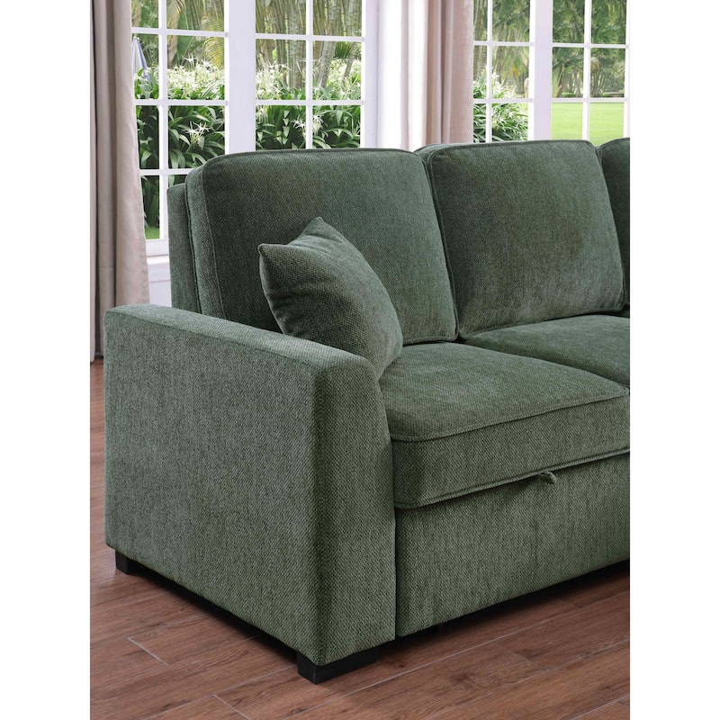 Chenille Reversible Sectional Sofa Convertible Pull Out Couch Bed