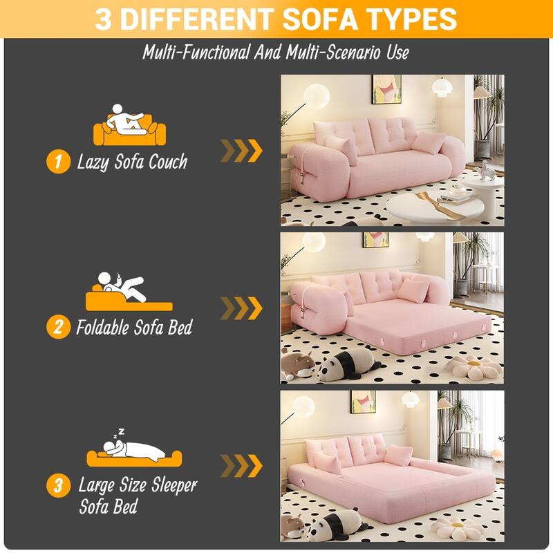 GDFStudio - Teddy Fabric 78.7" Multi-Functional Foldable Sofa Bed