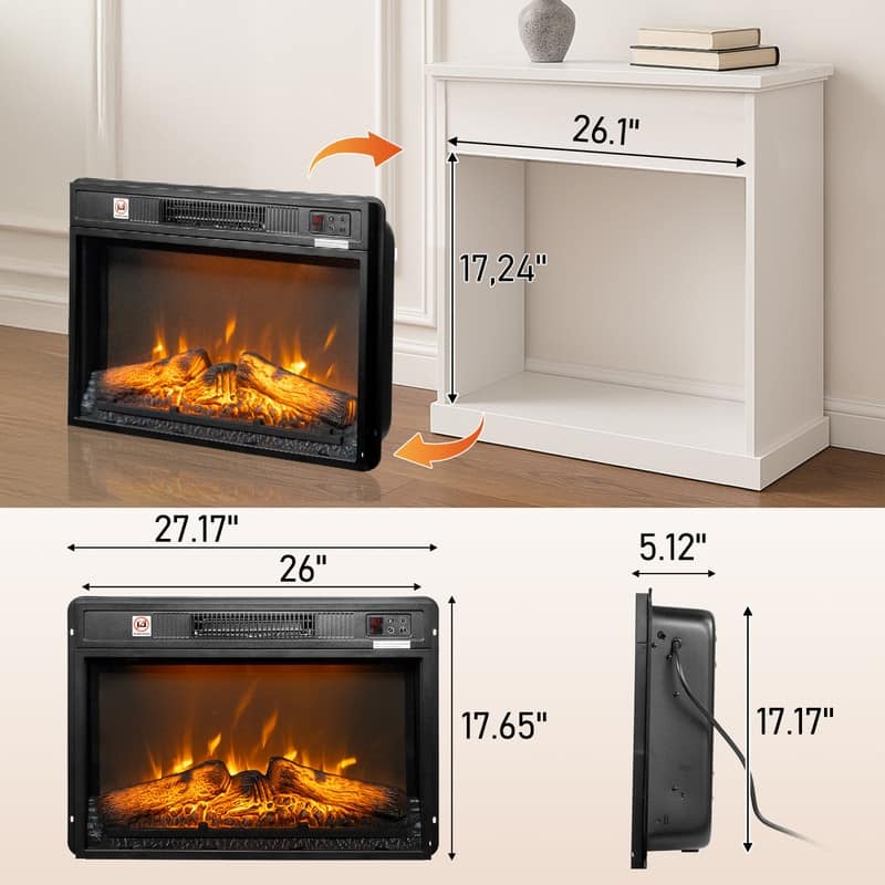 1400W Wall Recessed Fireplace Heater with WiFi Function(18inch/23inch/26inch)