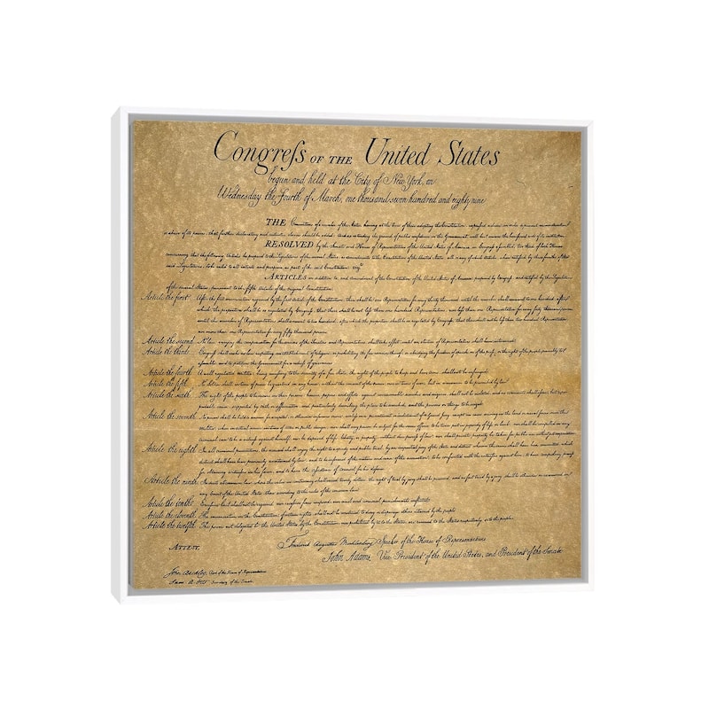 iCanvas "The Bill Of Rights, 1789" by Unknown Framed Canvas Print - White - 18x18