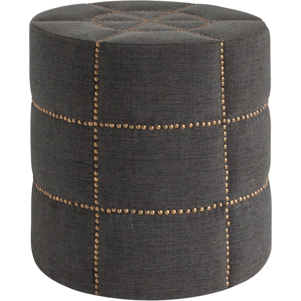Beacon Gray Fabric with Metal Tacks Round Ottoman