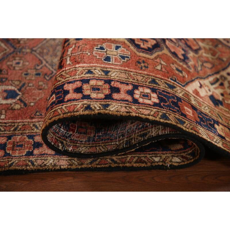 Geometric Heriz Persian Vintage Runner Rug Hand-Knotted Wool Carpet - 3'3"x 11'2"
