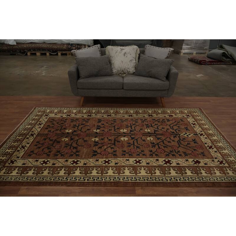Hand Knotted Oriental 100% Wool Carpet Transitional Floral Brown Khotan Area Rug - 8' 11'' X 5' 6''