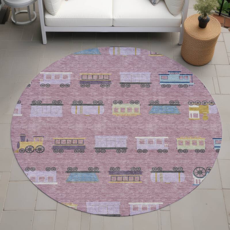 Machine Washable Indoor/ Outdoor Modern Train Chantille Rug - Blush - 8' x 8'