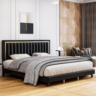 Wood Slat Support Bed Frame with Adjustable Height Headboard