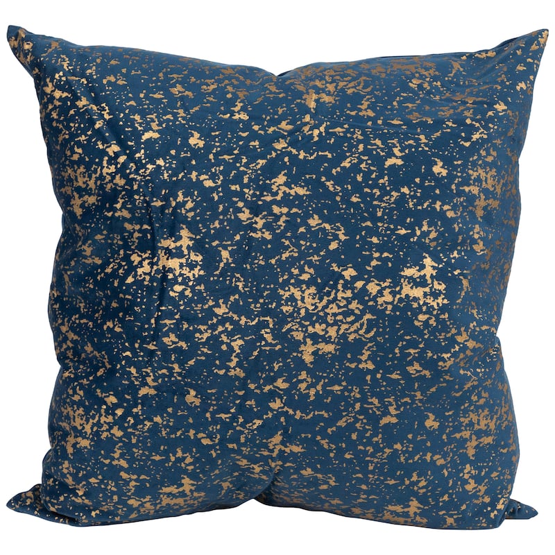 17" Navy Blue and Gold Foil Crackle Square Velvet Throw Pillow