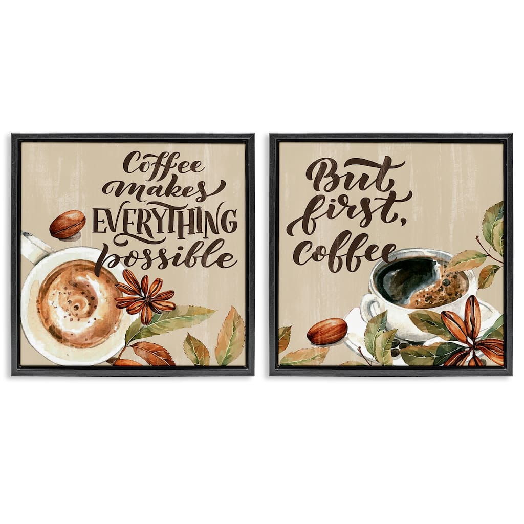 Stupell Morning Coffee Classic Phrases Framed Floater Canvas Wall Art Design By Kim Allen (Set of 2)