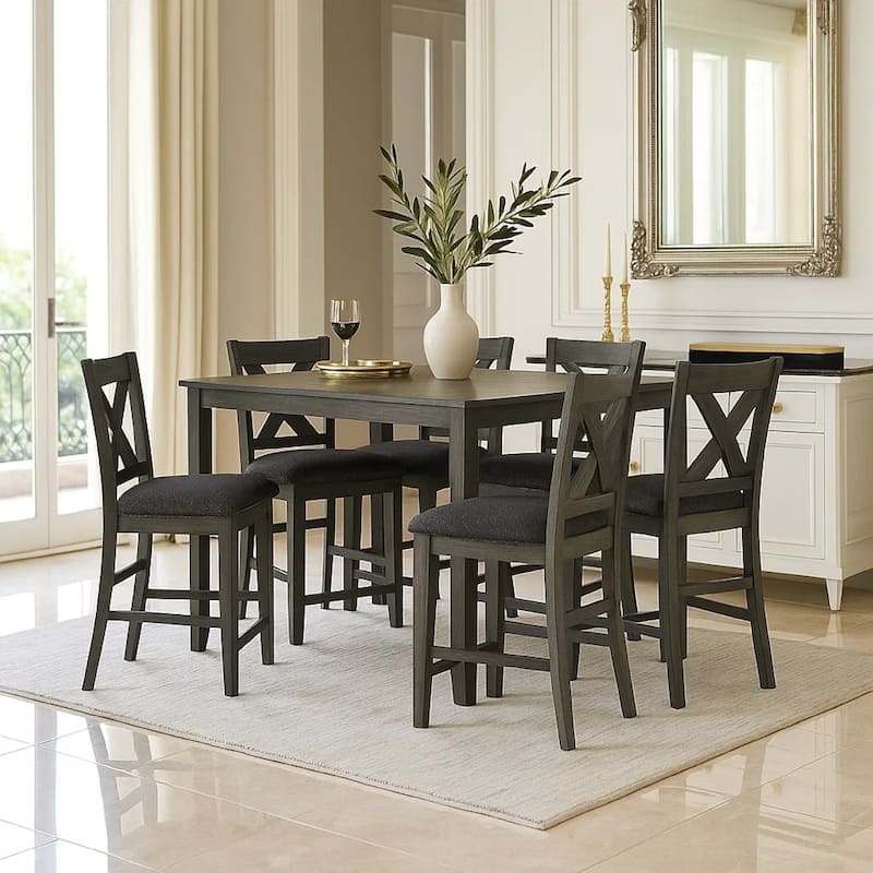 Caity 7pc Counter Height Dining Table Set with 6 Chairs, Gray Wash