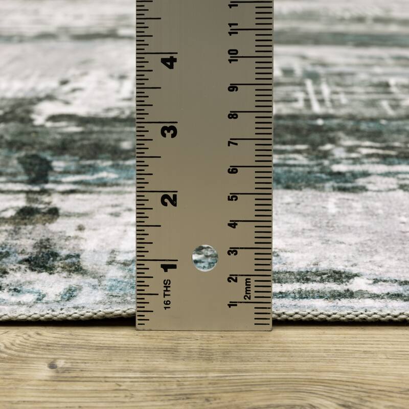 Vista Home Marissa Washable Modern Abstract Grey/ Teal Indoor Area Rug